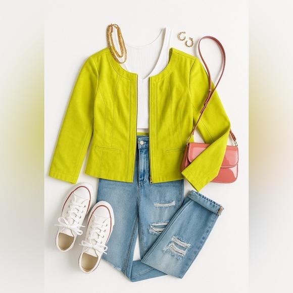 Sunny Leigh Neon Chartreuse Structured Blazer Jacket Statement Color Pop, 6 - Picture 1 of 12